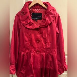 Betsey Johnson Red heart coat trench polka dot lining sz S reversible FINAL